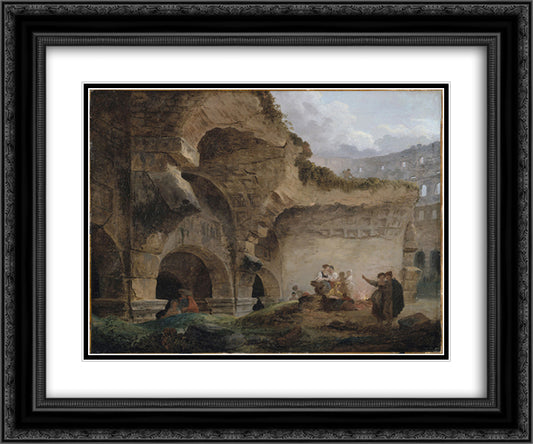 Washerwomen in the Ruins of the Colosseum 24x20 Black Ornate Wood Framed Art Print Poster with Double Matting by Robert, Hubert