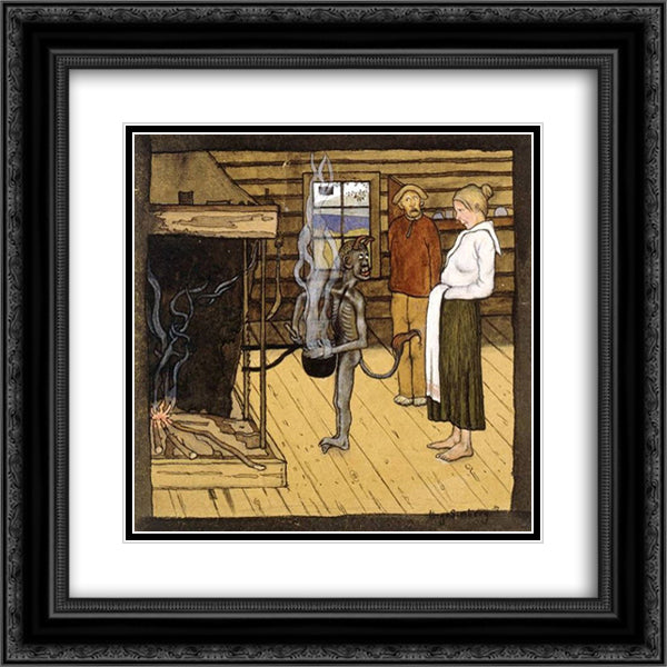 Devil by the Pot 20x20 Black Ornate Wood Framed Art Print Poster with Double Matting by Simberg, Hugo