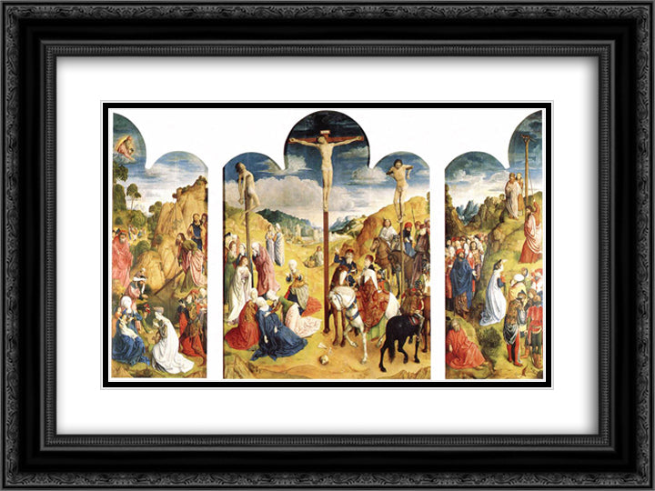 Calvary Triptych 24x18 Black Ornate Wood Framed Art Print Poster with Double Matting by van der Goes, Hugo