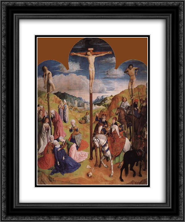 Calvary Triptych (Central panel) 20x24 Black Ornate Wood Framed Art Print Poster with Double Matting by van der Goes, Hugo