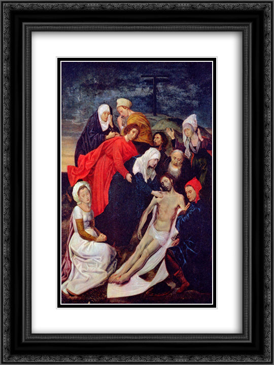 Diptych of The Fall of Man and The Redemption (Lamentation of Christ) 18x24 Black Ornate Wood Framed Art Print Poster with Double Matting by van der Goes, Hugo