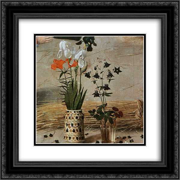 Flower (detail from the central panel of the Portinari Altarpiece) 20x20 Black Ornate Wood Framed Art Print Poster with Double Matting by van der Goes, Hugo