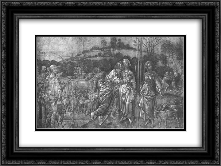 Jacob and Rachel 24x18 Black Ornate Wood Framed Art Print Poster with Double Matting by van der Goes, Hugo