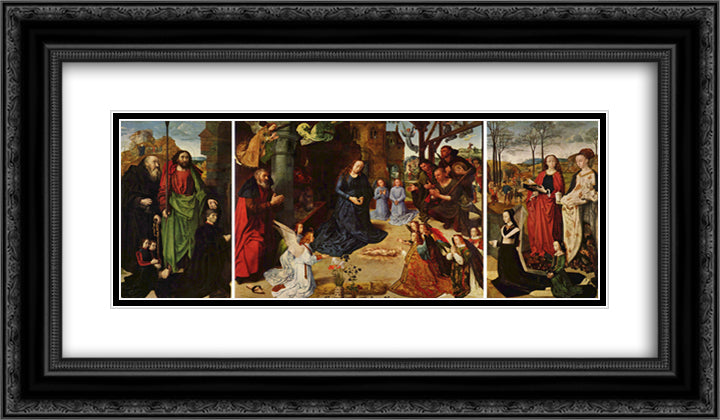 Portinari Triptych 24x14 Black Ornate Wood Framed Art Print Poster with Double Matting by van der Goes, Hugo