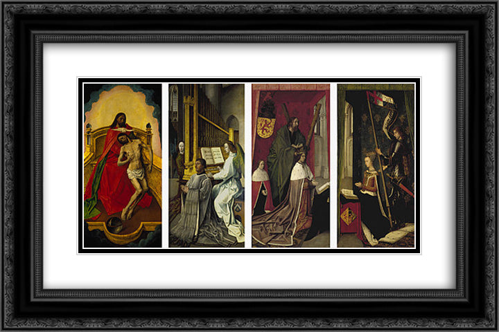 The Trinity Altar Panels 24x16 Black Ornate Wood Framed Art Print Poster with Double Matting by van der Goes, Hugo