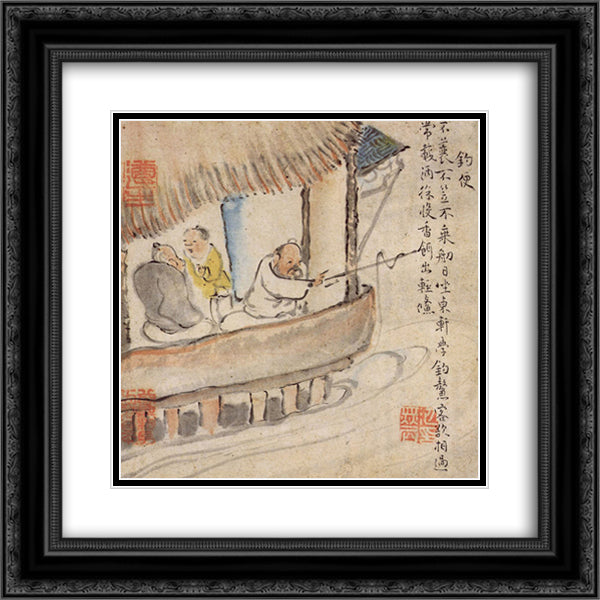 Chobenzu 20x20 Black Ornate Wood Framed Art Print Poster with Double Matting by no Taiga, Ike
