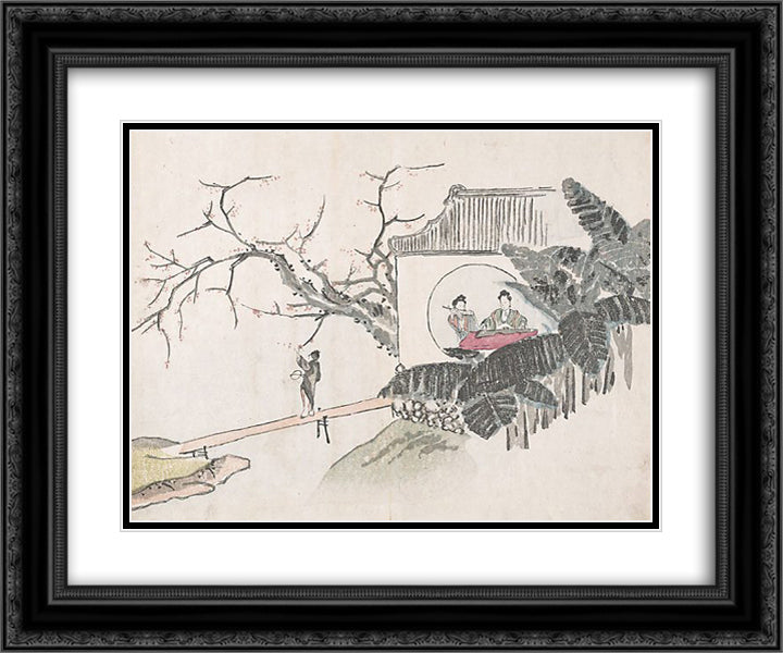 Untitled (figures playing instruments in a garden) 24x20 Black Ornate Wood Framed Art Print Poster with Double Matting by no Taiga, Ike