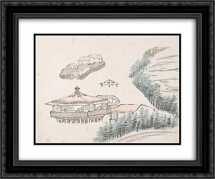 Untitled (Houses by the Water) 24x20 Black Ornate Wood Framed Art Print Poster with Double Matting by no Taiga, Ike