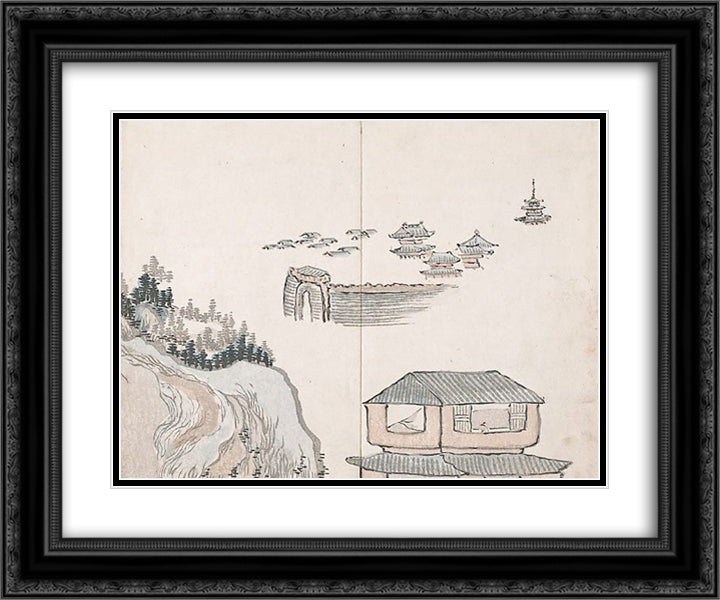 Untitled (View of City from Mountain) 24x20 Black Ornate Wood Framed Art Print Poster with Double Matting by no Taiga, Ike