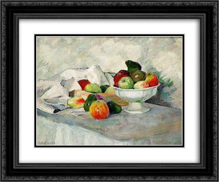 Apples and pears on white 24x20 Black Ornate Wood Framed Art Print Poster with Double Matting by Mashkov, Ilya