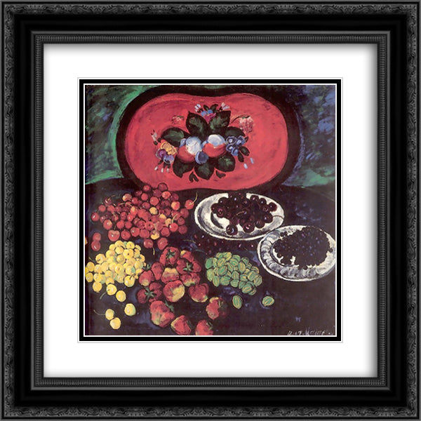 Berries on the background of a red tray 20x20 Black Ornate Wood Framed Art Print Poster with Double Matting by Mashkov, Ilya