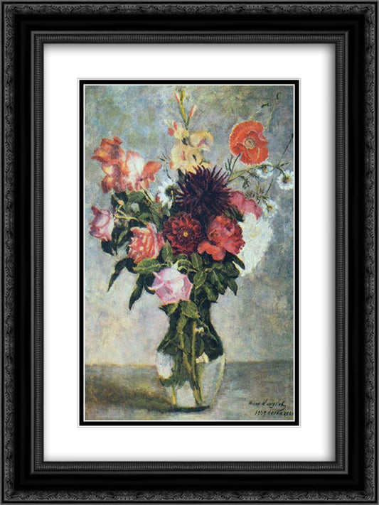 Bouquet in a glass vessel 18x24 Black Ornate Wood Framed Art Print Poster with Double Matting by Mashkov, Ilya