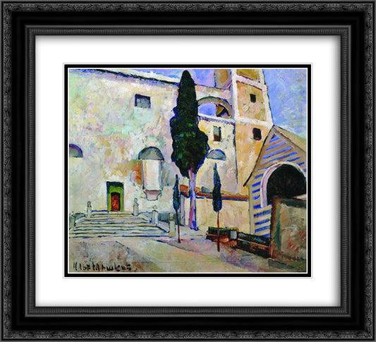 Cypress in the cathedral walls. Italy 22x20 Black Ornate Wood Framed Art Print Poster with Double Matting by Mashkov, Ilya