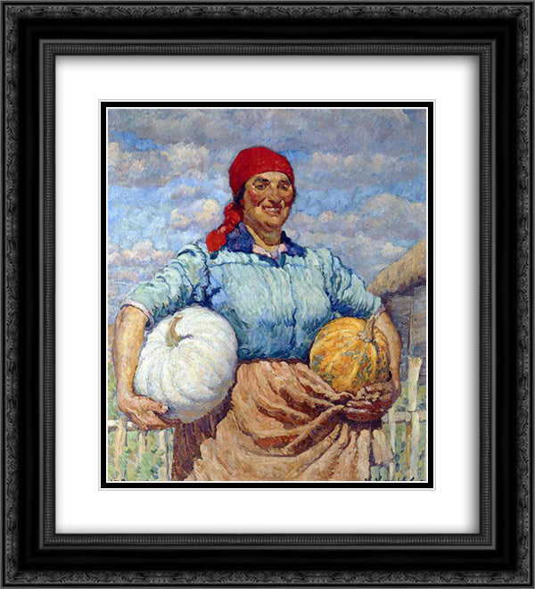 Farmer with pumpkins 20x22 Black Ornate Wood Framed Art Print Poster with Double Matting by Mashkov, Ilya