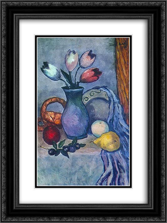 Fruits and Tulips 18x24 Black Ornate Wood Framed Art Print Poster with Double Matting by Mashkov, Ilya