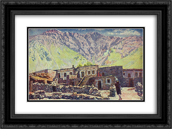 Georgia. Kazbek. Shat-mountain and village 24x18 Black Ornate Wood Framed Art Print Poster with Double Matting by Mashkov, Ilya