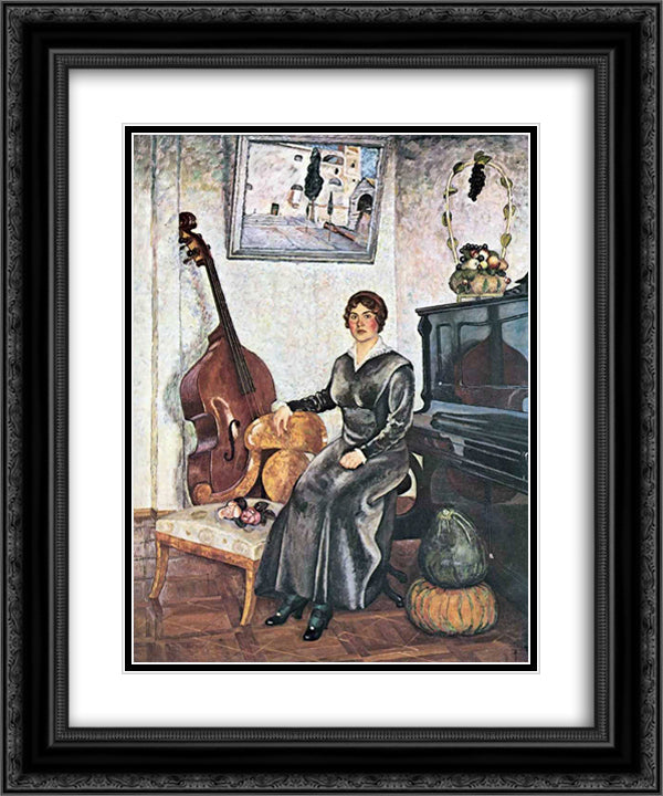 Lady with a contrabass 20x24 Black Ornate Wood Framed Art Print Poster with Double Matting by Mashkov, Ilya