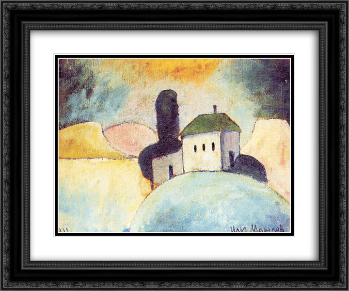 Landscape with a house 24x20 Black Ornate Wood Framed Art Print Poster with Double Matting by Mashkov, Ilya