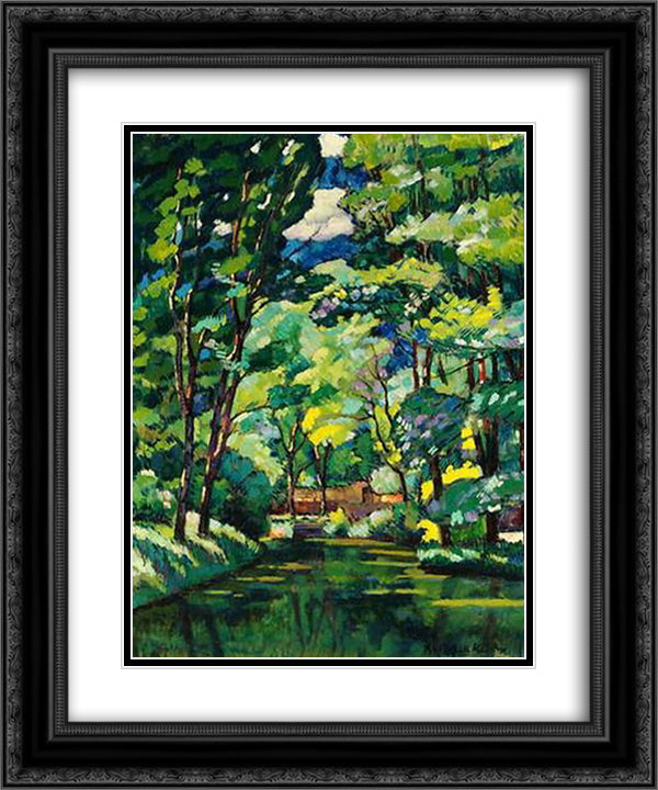 Landscape with a pond 20x24 Black Ornate Wood Framed Art Print Poster with Double Matting by Mashkov, Ilya