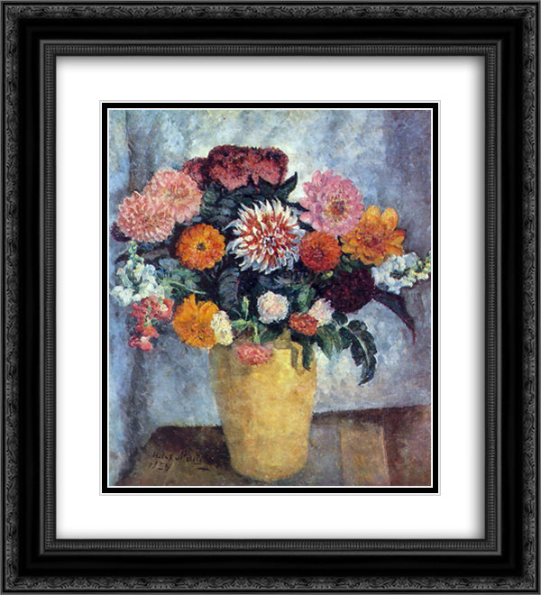 Motley bouquet in a clay jar 20x22 Black Ornate Wood Framed Art Print Poster with Double Matting by Mashkov, Ilya