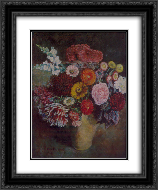 Motley bouquet on a dark background 20x24 Black Ornate Wood Framed Art Print Poster with Double Matting by Mashkov, Ilya