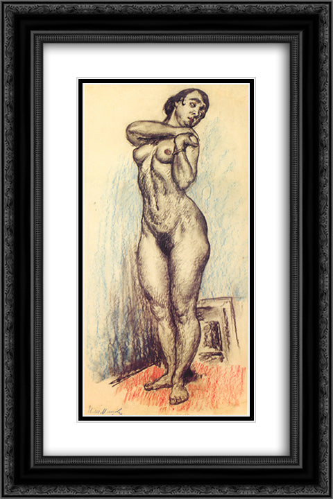 Nude standing and resting her hands on her left shoulder 16x24 Black Ornate Wood Framed Art Print Poster with Double Matting by Mashkov, Ilya