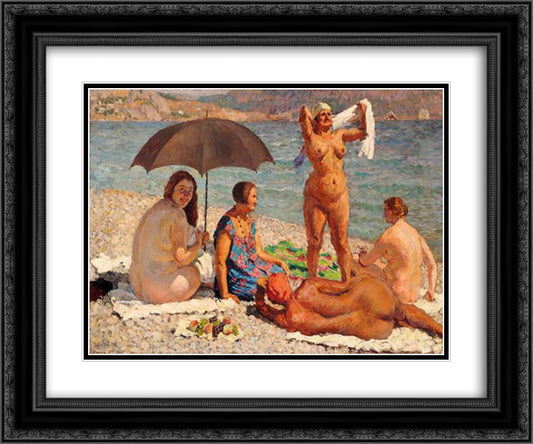 On the beach. Gurzuf 24x20 Black Ornate Wood Framed Art Print Poster with Double Matting by Mashkov, Ilya