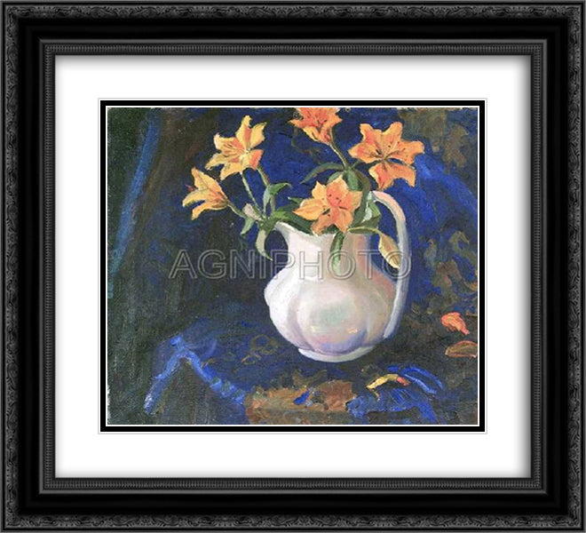 Pitcher with Flowers 22x20 Black Ornate Wood Framed Art Print Poster with Double Matting by Mashkov, Ilya