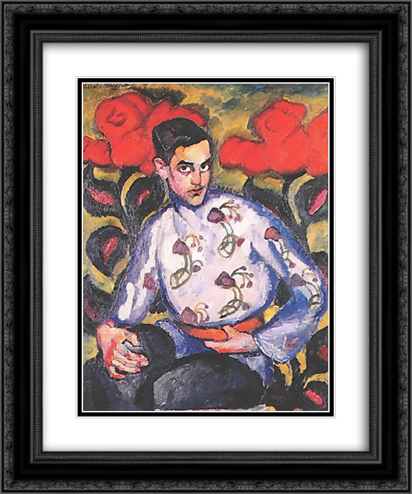 Portrait of a Boy in a Coloured Shirt 20x24 Black Ornate Wood Framed Art Print Poster with Double Matting by Mashkov, Ilya