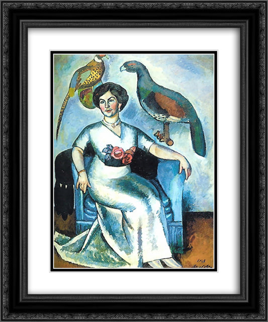 Portrait of a Lady with Pheasants 20x24 Black Ornate Wood Framed Art Print Poster with Double Matting by Mashkov, Ilya