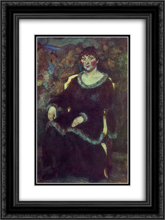 Portrait of a Woman 18x24 Black Ornate Wood Framed Art Print Poster with Double Matting by Mashkov, Ilya