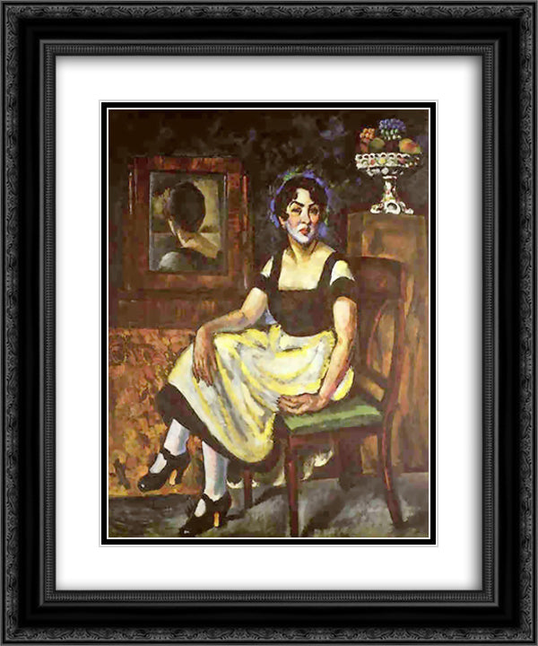 Portrait of a Woman with mirror 20x24 Black Ornate Wood Framed Art Print Poster with Double Matting by Mashkov, Ilya