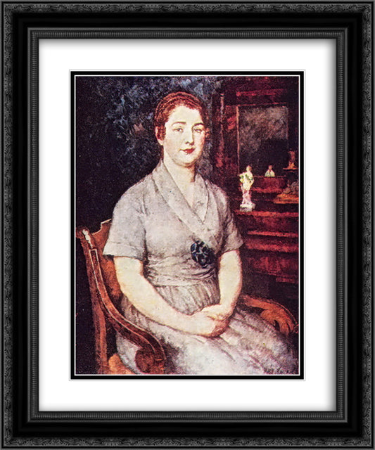 Portrait of the artist's wife Maria Ivanovna Mashkova 20x24 Black Ornate Wood Framed Art Print Poster with Double Matting by Mashkov, Ilya