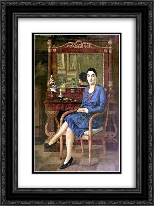 Portrait of Z.D.R. (Lady in blue) 18x24 Black Ornate Wood Framed Art Print Poster with Double Matting by Mashkov, Ilya