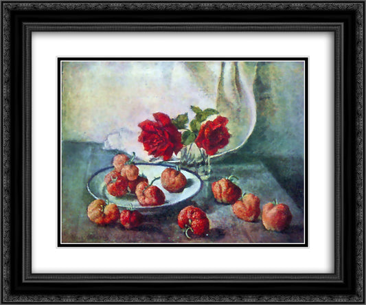 Roses and strawberries 24x20 Black Ornate Wood Framed Art Print Poster with Double Matting by Mashkov, Ilya