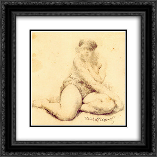 Seated nude, putting his hand on her thigh 20x20 Black Ornate Wood Framed Art Print Poster with Double Matting by Mashkov, Ilya