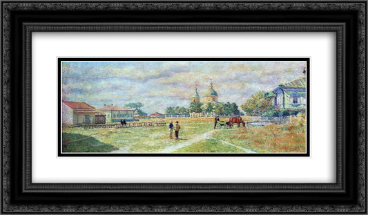 Square in the village Mikhailovskaya 24x14 Black Ornate Wood Framed Art Print Poster with Double Matting by Mashkov, Ilya