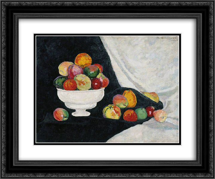 Still Life. Apples 24x20 Black Ornate Wood Framed Art Print Poster with Double Matting by Mashkov, Ilya