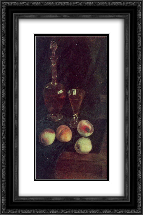 Still Life. Decanter and peaches 16x24 Black Ornate Wood Framed Art Print Poster with Double Matting by Mashkov, Ilya