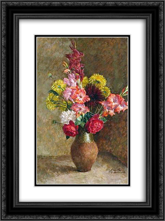 Still Life. Flowers 18x24 Black Ornate Wood Framed Art Print Poster with Double Matting by Mashkov, Ilya