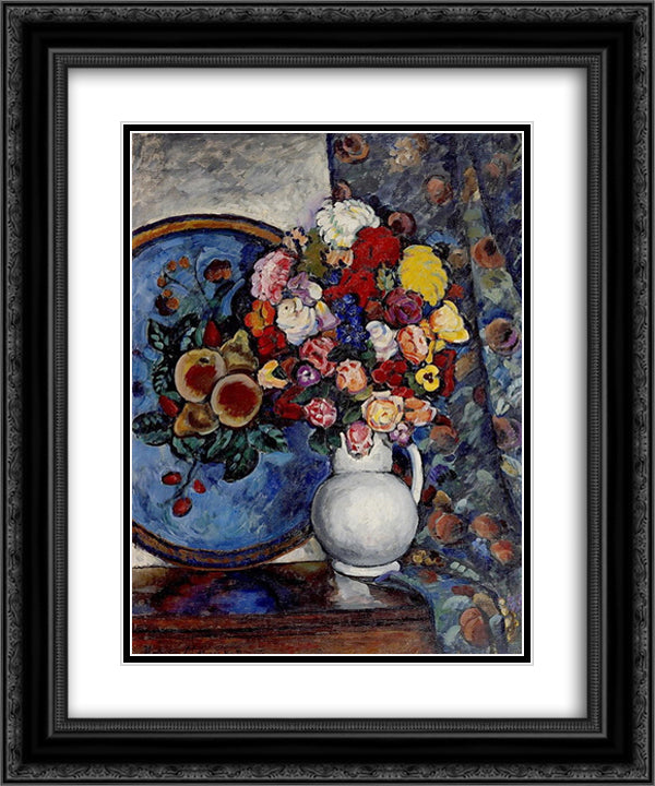 Still Life. Flowers in a Vase (with tray) 20x24 Black Ornate Wood Framed Art Print Poster with Double Matting by Mashkov, Ilya