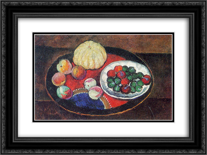 Still Life. Fruits 24x18 Black Ornate Wood Framed Art Print Poster with Double Matting by Mashkov, Ilya