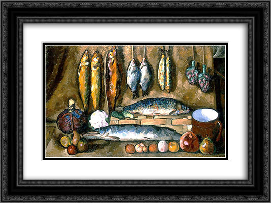 Still Life 24x18 Black Ornate Wood Framed Art Print Poster with Double Matting by Mashkov, Ilya