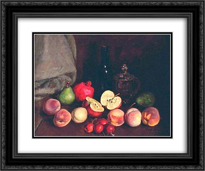 Still life 'Fruits' 24x20 Black Ornate Wood Framed Art Print Poster with Double Matting by Mashkov, Ilya