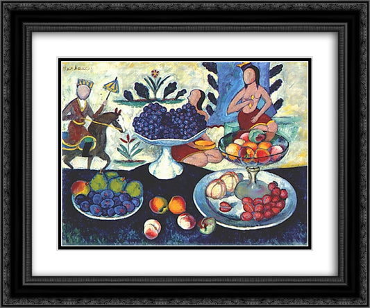 Still Life of Fruit 24x20 Black Ornate Wood Framed Art Print Poster with Double Matting by Mashkov, Ilya