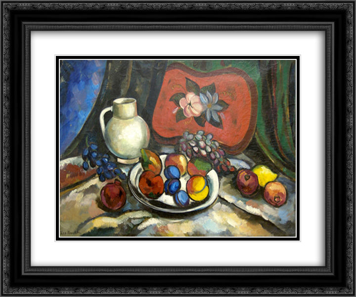 Still Life with a tray, white jug and fruit 24x20 Black Ornate Wood Framed Art Print Poster with Double Matting by Mashkov, Ilya