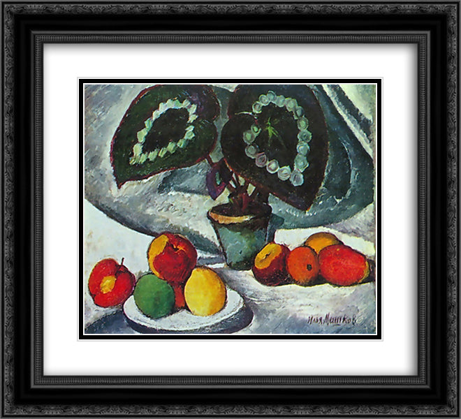 Still Life with begonias 22x20 Black Ornate Wood Framed Art Print Poster with Double Matting by Mashkov, Ilya