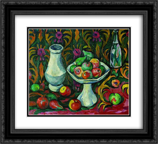 Still Life with Bottle, Jug and Fruit 22x20 Black Ornate Wood Framed Art Print Poster with Double Matting by Mashkov, Ilya