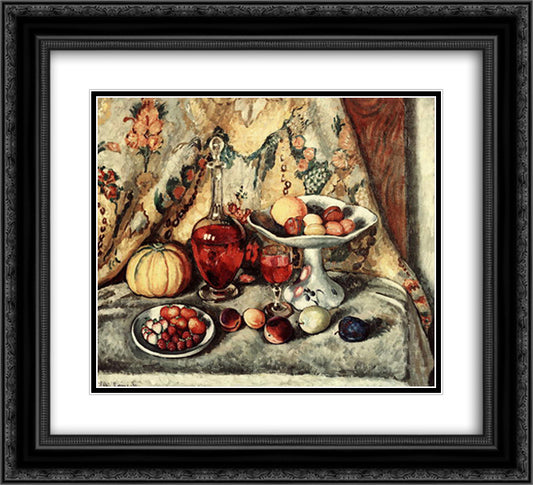 Still Life with Brocade 22x20 Black Ornate Wood Framed Art Print Poster with Double Matting by Mashkov, Ilya