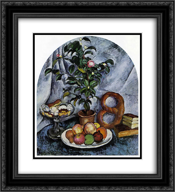 Still life with camellia 20x22 Black Ornate Wood Framed Art Print Poster with Double Matting by Mashkov, Ilya